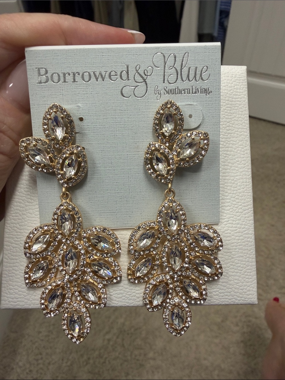 Borrowed & Blue Gold Crystal Leaf Chandelier Earrings
